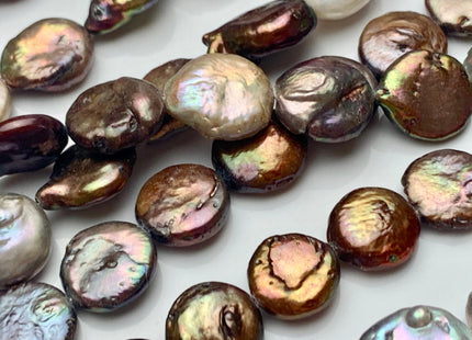 13-15 mm Multi Color Coin Freshwater Pearl Beads Genuine Freshwater Pearls Mixed Gray Brown Copper Color Flat Coin Freshwater Pearls #1545