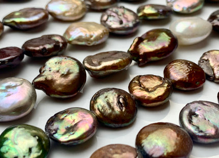 13-15 mm Multi Color Coin Freshwater Pearl Beads Genuine Freshwater Pearls Mixed Gray Brown Copper Color Flat Coin Freshwater Pearls #1545