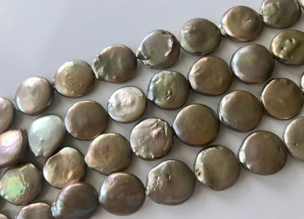 13-14 Or 14-15 mm AA Champagne Color Freshwater Coin Pearl Beads Genuine Champagne Color With Avocado Sheen Freshwater Coin Pearls #1543