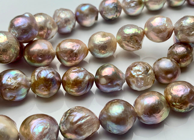 11-15 mm 13-16 mm AA Jumbo Natural Mauve Pink Color Baroque Freshwater Pearl Beads With Avocado Sheen #1513