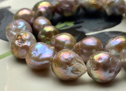 13-16 mm AA Jumbo Natural Mauve Pink Color Baroque Freshwater Pearl Beads Genuine Mauve Color With Avocado Sheen Baroque Pearls #1513