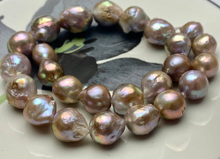 11-15 mm 13-16 mm AA Jumbo Natural Mauve Pink Color Baroque Freshwater Pearl Beads With Avocado Sheen #1513