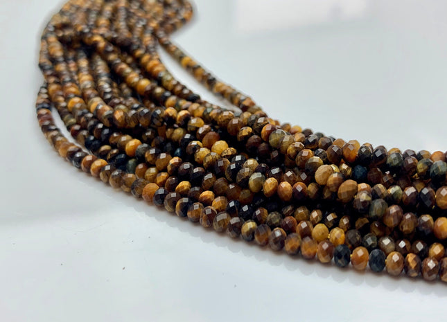 2x3 mm 3x4 mm AAA Natural Color Faceted Rondelle Tiger Eye Gemstone Beads Top Quality Faceted Yellow Tiger Eye Loose Beads #2412