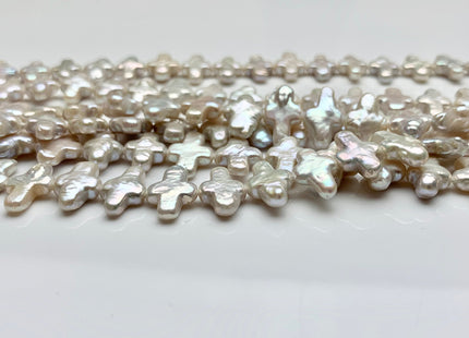 9x13-15 mm AAA High Luster Natural White Cross Coin Freshwater Pearl Beads Genuine High Quality White Cross Freshwater Pearl 46 Pieces #1786