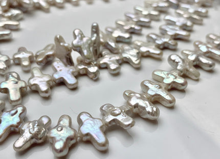 9x13-15 mm AAA High Luster Natural White Cross Coin Freshwater Pearl Beads Genuine High Quality White Cross Freshwater Pearl 46 Pieces #1786
