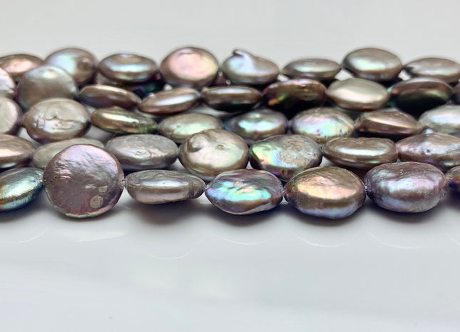 12 mm Champagne Gray Color Flat Coin Freshwater Pearl Beads Genuine Champagne Gray Freshwater Coin Pearls #1547
