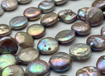 12 mm Champagne Gray Color Flat Coin Freshwater Pearl Beads Genuine Champagne Gray Freshwater Coin Pearls #1547