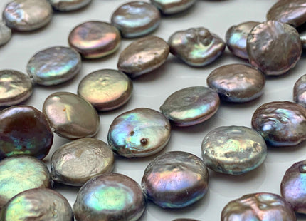 12 mm Champagne Gray Color Flat Coin Freshwater Pearl Beads Genuine Champagne Gray Freshwater Coin Pearls #1547