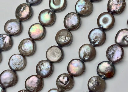 12 mm Champagne Gray Color Flat Coin Freshwater Pearl Beads Genuine Champagne Gray Freshwater Coin Pearls #1547