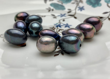 ONE Piece 11-14x12-13x19 mm AA Large Hole Peacock Color Rice/Oval Pearl Beads Through Hole Size 2.2 mm Genuine Large Hole Pearls #1790