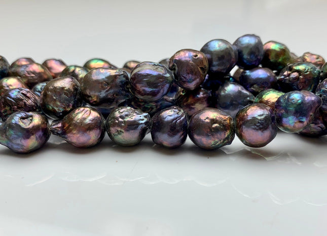 12-13x16 mm Large Hole Peacock Baroque Pearl Beads Hole Size 2.1mm Genuine Baroque Freshwater Pearl With Iridescent Peacock Color #1555