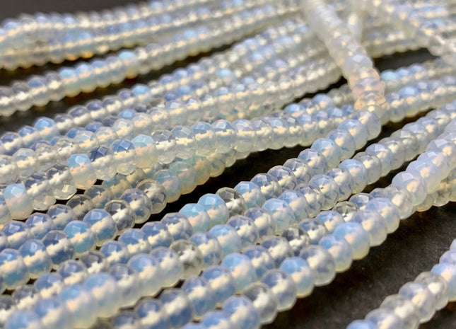 2.5x4 mm AAA Faceted Rondelle Natural Milky White Opalite Gemstone Beads Top Quality Micro Faceted White Opal Gemstone Loose Beads #2434
