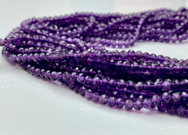 3x4 mm AAA Natural Dark Purple Color Faceted Rondelle Amethyst Gemstone Beads High Quality Micro Faceted Amethyst Gemstone Beads # 2431