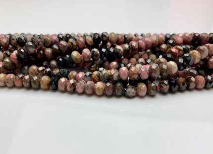 4x6 mm Natural Color Faceted Rondelle Black Rhodonite Gemstone Beads Natural Pink Color Micro Faceted Rondelle Gemstone Beads # 2442