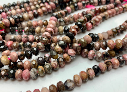 4x6 mm Natural Color Faceted Rondelle Black Rhodonite Gemstone Beads Natural Pink Color Micro Faceted Rondelle Gemstone Beads # 2442