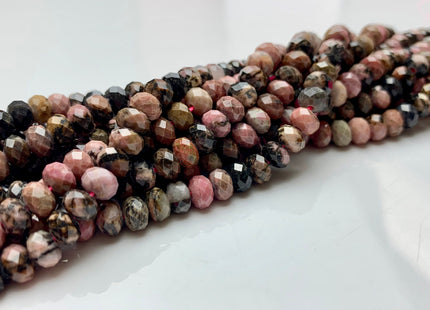 4x6 mm Natural Color Faceted Rondelle Black Rhodonite Gemstone Beads Natural Pink Color Micro Faceted Rondelle Gemstone Beads # 2442