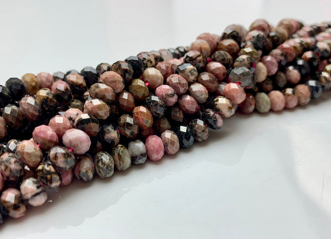 4x6 mm Natural Color Faceted Rondelle Black Rhodonite Gemstone Beads Natural Pink Color Micro Faceted Rondelle Gemstone Beads # 2442