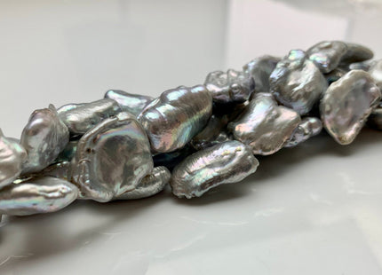 14x22 mm AA Silver Gray Color Biwa Stick Freshwater Pearls Beads Genuine Natural Large Size Biwa Pearls Irregular Shape Large Pearls #1616