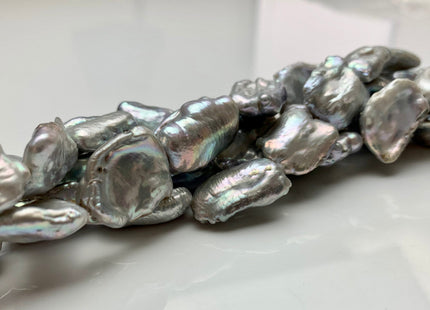 14x22 mm AA Silver Gray Color Biwa Stick Freshwater Pearls Beads Genuine Natural Large Size Biwa Pearls Irregular Shape Large Pearls #1616