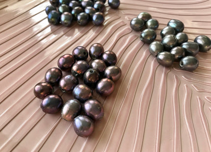 10x12 mm AA Blue Gray Or Purple Peacock Large Hole Freshwater Rice/Oval Pearl Beads Hole Size 2.2mm Genuine Freshwater Pearls #1609