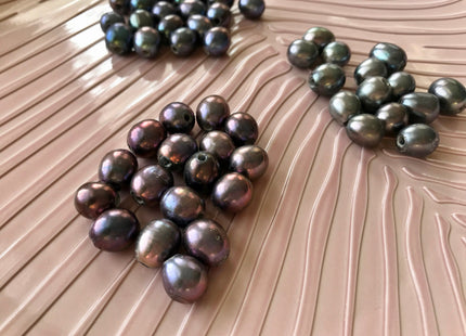 10x10-12mm AA Blue Gray Or Purple Peacock Large Hole Freshwater Rice/Oval Pearl Beads Hole Size 2.2mm Genuine Freshwater Pearls #1609