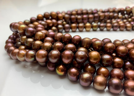 7-7.5mm 9.5-10mm AAA Chocolate Brown Semi-Round Freshwater Pearl Beads Genuine Near Round Freshwater Pearls #1619