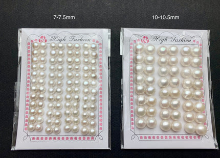 AAAA One Pair 7-12 mm Top Quality High Luster Round Button Half Drilled Freshwater Pearls Genuine Natural White Freshwater Pearls #1621