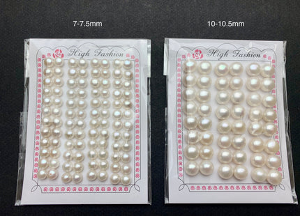 AAAA One Pair 7-12 mm Top Quality High Luster Round Button Half Drilled Freshwater Pearls Genuine Natural White Freshwater Pearls #1621