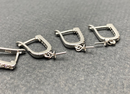 One Pair 925 Sterling Silver Earring Setting With CZ Genuine 925 Sterling Silver Earring Findings For Half Drilled Pearls #1628-H