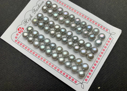 AAAA One Pair 8-12 mm Top Quality High Luster Round Button Half Drilled Freshwater Pearls Genuine Gray Color Freshwater Pearls #1624