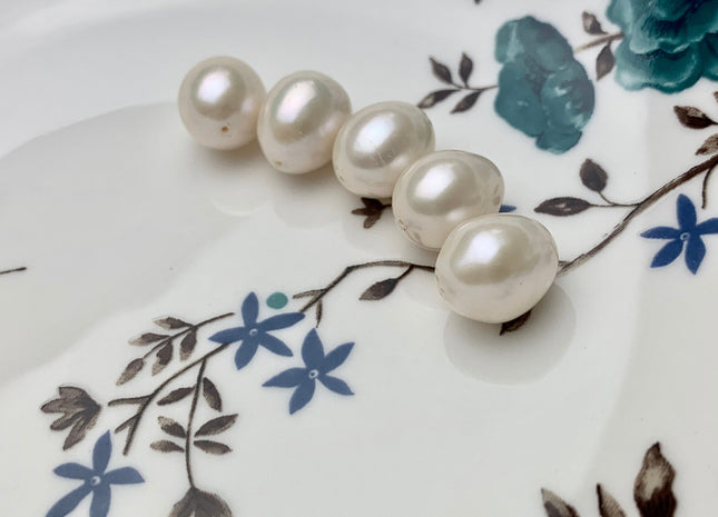 ONE Piece 11-13x13-16 mm AAA Natural White Through Hole Rice/Oval Pearl Single Beads Genuine High Luster Rice Oval Shape Pearls #1804