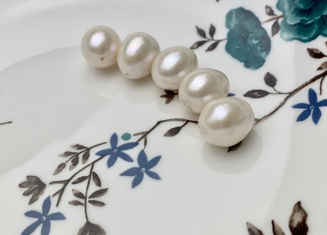 ONE Piece 11-13x13-16 mm AAA Natural White Through Hole Rice/Oval Pearl Single Beads Genuine High Luster Rice Oval Shape Pearls #1804
