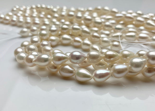 7x8-10 mm AAA Half Strand Natural White Tear Drop Shape Freshwater Pearl Beads Genuine High Luster Tear Drop Shape Freshwater Pearls #1823