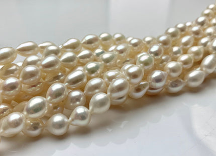 7x8-10 mm AAA Half Strand Natural White Tear Drop Shape Freshwater Pearl Beads Genuine High Luster Tear Drop Shape Freshwater Pearls #1823