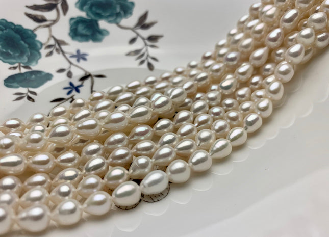7x8-10 mm AAA Half Strand Natural White Tear Drop Shape Freshwater Pearl Beads Genuine High Luster Tear Drop Shape Freshwater Pearls #1823