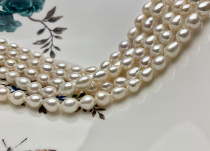 7x8-10 mm AAA Half Strand Natural White Tear Drop Shape Freshwater Pearl Beads Genuine High Luster Tear Drop Shape Freshwater Pearls #1823