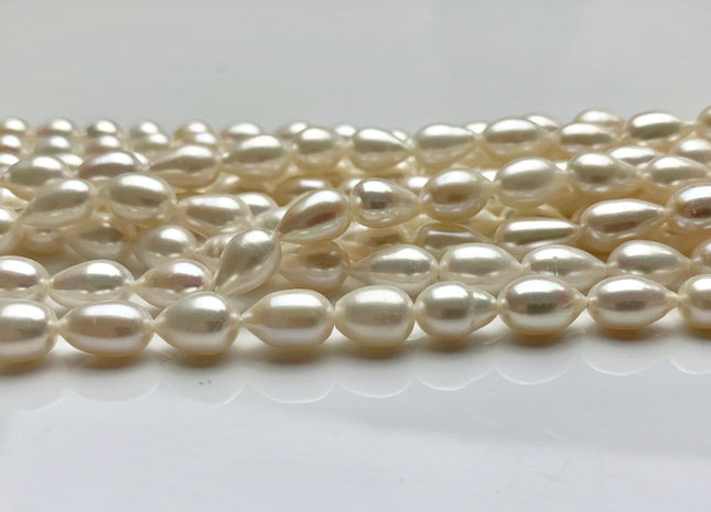 7x8-11 mm AAA Half Strand Natural White Tear Drop Shape Freshwater Pearl Beads Genuine High Luster Tear Drop Shape Freshwater Pearls #1824