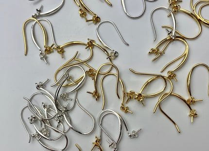 One Pair 925 Sterling Silver Or Gold Simple Hook Earring Setting 925 Sterling Silver Earring Hook Findings For Half Drilled Pearls #10348-F