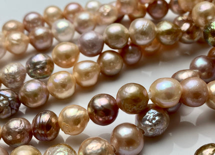 9-10 mm AAA Half Strand Large Hole Natural Multi Pink Baroque Pearl Beads 2.2 mm Hole Natural Edison Pearl With Iridescent Color #1632
