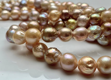9-10 mm AAA Half Strand Large Hole Natural Multi Pink Baroque Pearl Beads 2.2 mm Hole Natural Edison Pearl With Iridescent Color #1632
