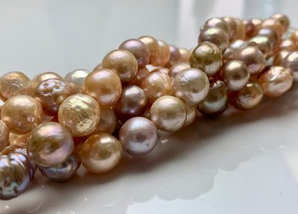 9-10 mm AAA Half Strand Large Hole Natural Multi Pink Baroque Pearl Beads 2.2 mm Hole Natural Edison Pearl With Iridescent Color #1632