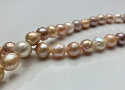 9-10 mm AAA Half Strand Large Hole Natural Multi Pink Baroque Pearl Beads 2.2 mm Hole Natural Edison Pearl With Iridescent Color #1632