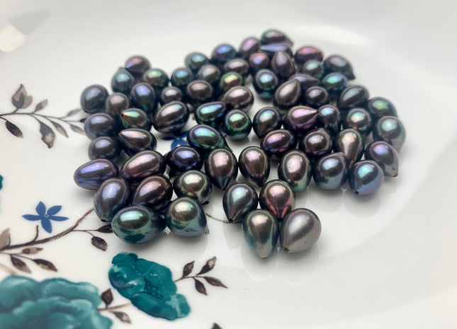 One Piece AAA 8x9-11x12 mm Top Quality High Luster Tear Drop Half Drilled Freshwater Pearls Genuine Peacock Color Freshwater Pearls #1642