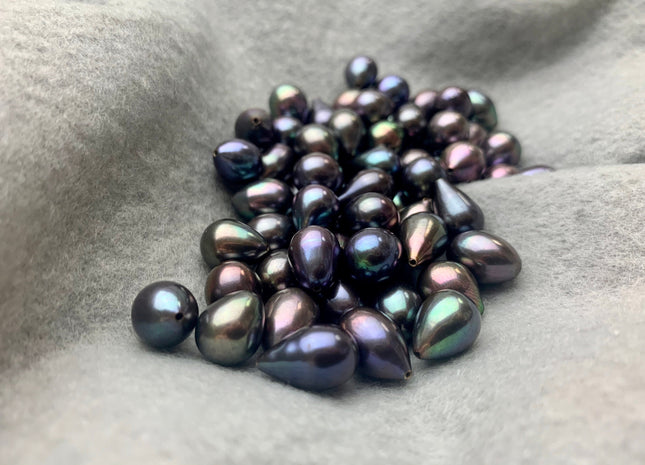 One Piece AAA 8x9-11x12 mm Top Quality High Luster Tear Drop Half Drilled Freshwater Pearls Genuine Peacock Color Freshwater Pearls #1642