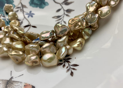 12-13 mm AA Half Strand High Luster Gold Color Keshi Nugget Freshwater Pearl Beads Center Drilled Keshi Nugget Pearls #1826