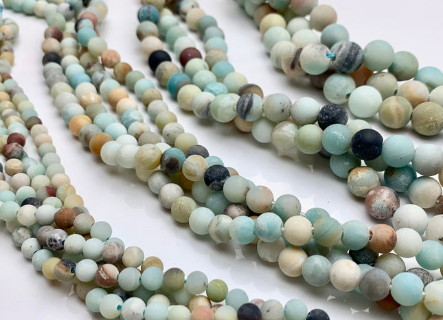 6mm 8mm 10mm 12mm Large Hole Natural Multi Color Matte Finished Amazonite Gemstone Hole Size 1.0mm Or 2.0mm Natural Color Round Beads #2322