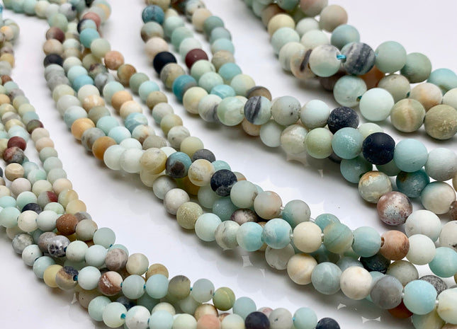 6mm 8mm 10mm 12mm Large Hole Natural Multi Color Matte Finished Amazonite Gemstone Hole Size 1.0mm Or 2.0mm Natural Color Round Beads #2322