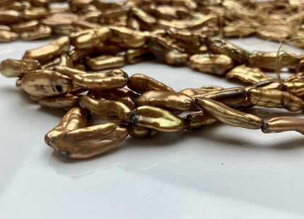 8x18 mm Copper Gold Color Biwa Stick Freshwater Pearl Beads Genuine Rare Biwa Stick Pearls #1836