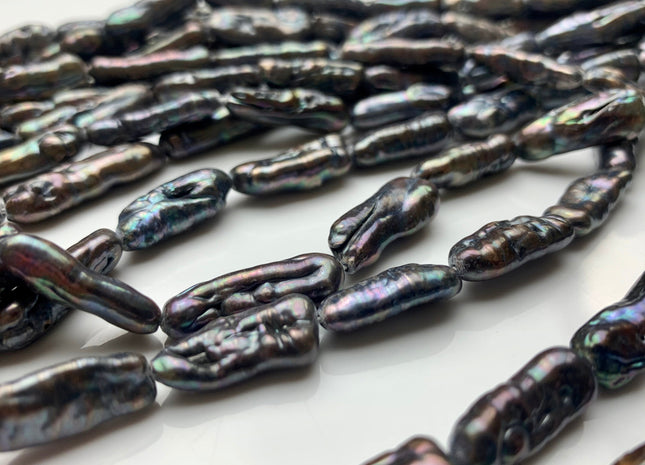 7x20 mm Peacock Color Biwa Stick Freshwater Pearl Beads Genuine Rare Biwa Stick Pearls #1840