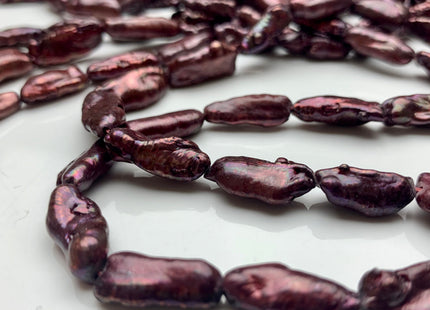7x16 mm Burgundy Red Color Biwa Stick Freshwater Pearl Beads Genuine Rare Biwa Stick Pearls #1838